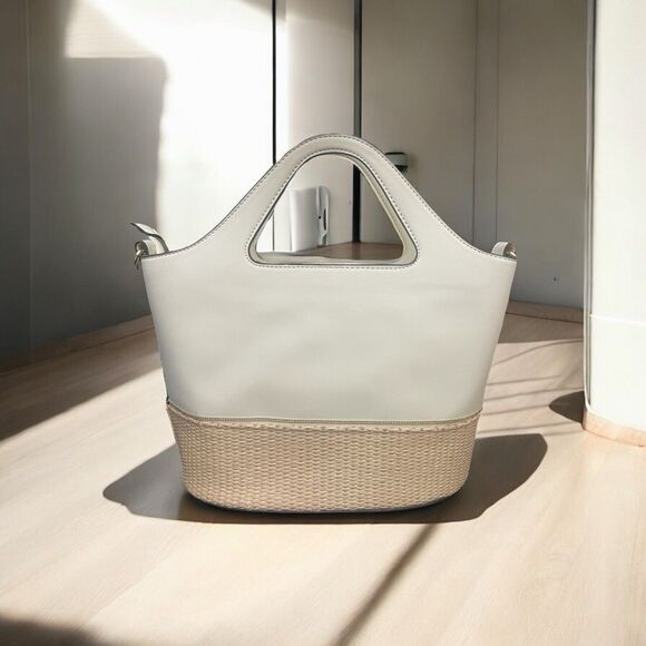 Nanette Lepore Handbag Smooth Vegan Leather Hand/Shoulder Bag Straw/Cream - Picture 2 of 7